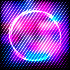 Wall Mural - Colorful neon round frame on a dark background, vector abstract illustration.