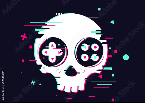 Fotografía Game over glitchy sign with skull and gamepad