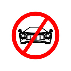 No car sign. Parking prohibited symbol. Restriction icon. Machine sign. Supercar icon in black and white graphics. Flat characters. Parker symbol.