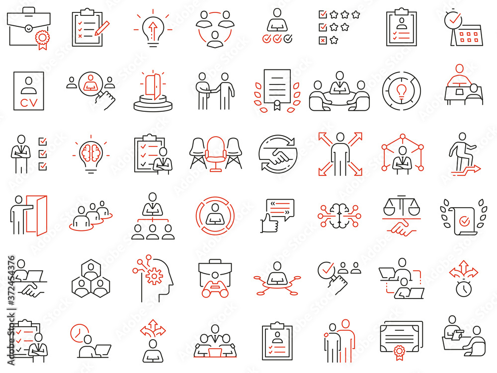 Vector Set of Linear Icons Related to Recruitment, Career Progress and ...