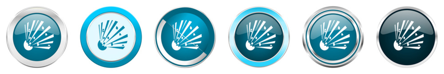 Aufkleber - Bomb silver metallic chrome border icons in 6 options, set of web blue round buttons isolated on white background