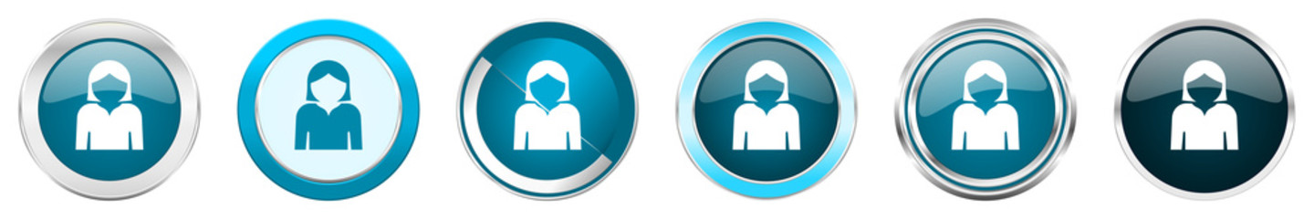 Aufkleber - Profile avatar silver metallic chrome border icons in 6 options, set of web blue round buttons isolated on white background