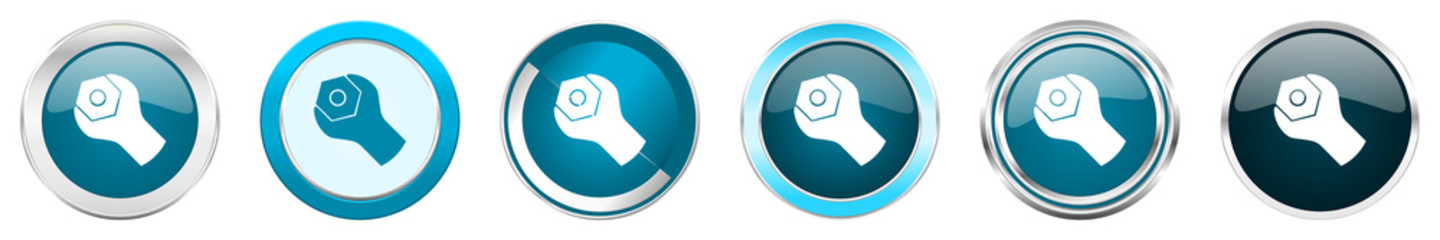 Aufkleber - Tools silver metallic chrome border icons in 6 options, set of web blue round buttons isolated on white background