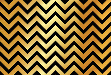 Wall Mural - Gold metal zig zag pattern. Vector gold zig zag on black background. Gold wrapping paper.