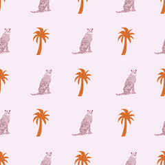 Poster - Cheetahs and palm trees repeat pattern print background design