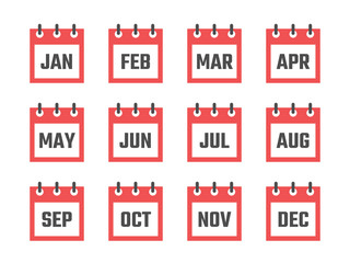 calendar 12 month icon set, color signs for all months of the year