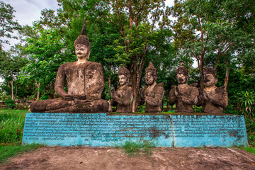 The background of the important religious sites in Nong Khai Province of Thailand (Sala Keo Kou) has Buddha images, statues, sculptures and history for tourists to study while traveling.