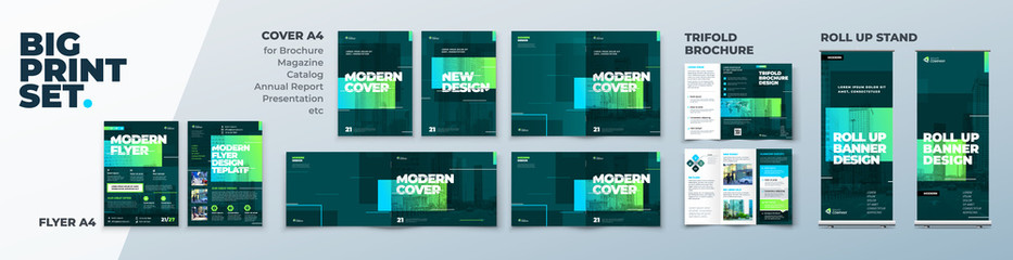 Wall Mural - corporate identity print template set of brochure cover, flyer, tri fold, report, catalog, roll up b