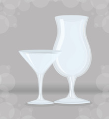 Sticker - mockup, transparent glasses, transparent empty glass cups cocktails vector illustration design