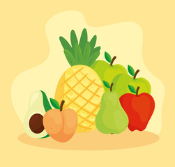 Sticker - pineapple and tropical fresh fruits vector illustration design