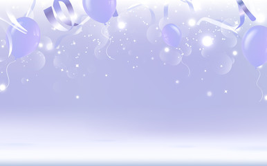 Celebration background, purple theme Holiday party, Balloons with ribbons vector illustration