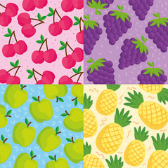 Sticker - set backgrounds of tropical fruits vector illustration design