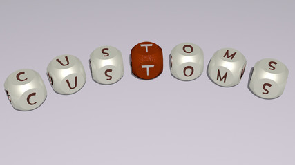 Poster - customs curved text of cubic dice letters, 3D illustration for business and border