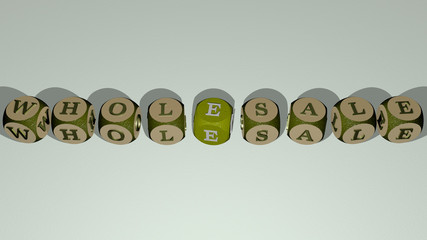 Poster - crosswords of wholesale arranged by cubic letters on a mirror floor, concept meaning and presentatio