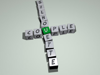 Aufkleber - COUPLE SILHOUETTE crossword by cubic dice letters, 3D illustration for happy and beautiful