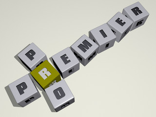 Poster - premier pro crossword by cubic dice letters, 3D illustration for editorial and league