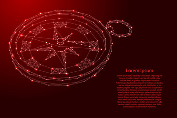 Wall Mural - Compass for navigation and orientation to the cardinal directions from futuristic polygonal red lines and glowing stars for banner, poster, greeting card. Vector illustration.