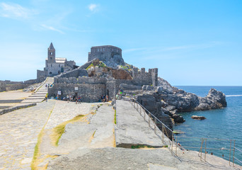 Wall Mural - Porto Venere (Italy) - The town on the sea also know as Portovenere, in the Ligurian coast, province of La Spezia, after lockdown Covid-19; with Cinque Terre designated by UNESCO World Heritage Site