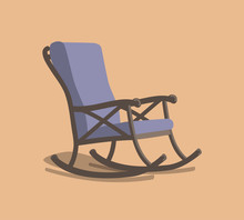 Painted Purple Rocking Chair With Brown Body With Shadow On Orange Background