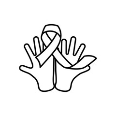 Wall Mural - hands with cancer ribbon icon, line style