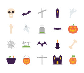 Sticker - icon set of graves and halloween, flat style