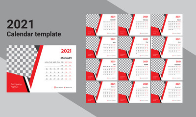 Wall calendar template for 2021 year. Planner diary in a minimalist styl