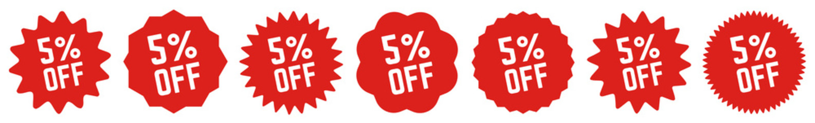 Wall Mural - 5 Percent OFF Discount Tag Red | Special Offer Icon | Sale Sticker | Deal Label | Variations
