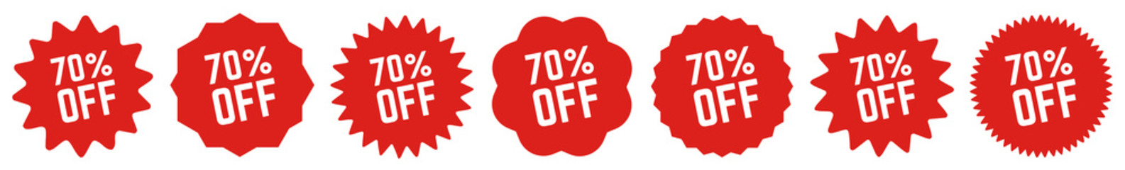 Wall Mural - 70 Percent OFF Discount Tag Red | Special Offer Icon | Sale Sticker | Deal Label | Variations