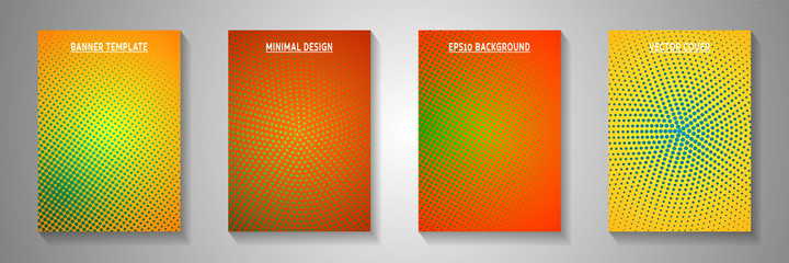 Colorful dot screen tone gradation front page templates vector series. Corporate flyer faded screen 