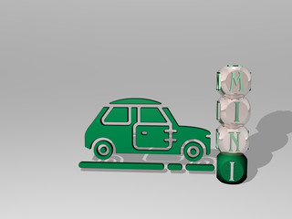Poster - MINI 3D icon beside the vertical text of individual letters, 3D illustration for background and white