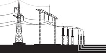 Overground And Underground Electricity Transmission Grid – Vector Illustration