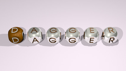 Fototapete - DAGGER text of cubic individual letters, 3D illustration for blade and background