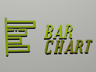 Poster - bar chart icon and text on the wall, 3D illustration for background and alcohol