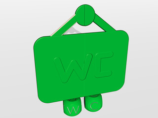 Aufkleber - wc cubic letters with 3D icon on the top, 3D illustration for toilet and bathroom