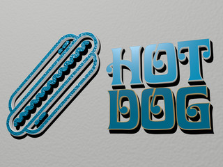 Poster - HOT DOG icon and text on the wall, 3D illustration for background and coffee