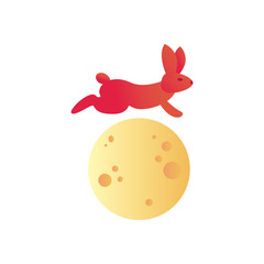 Poster - rabbit with moon of mid autumn harvest moon festival gradient style icon vector design