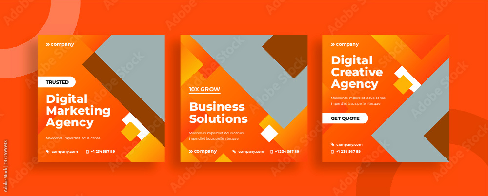 Set of editable templates for Instagram post, Facebook square, corporate, advertisement, and business, fresh design with orange colour, minimalist. (1/3) - obrazy, fototapety, plakaty 