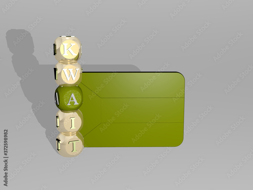 3D graphical image of kwait vertically along with text built around the icon by metallic cubic letters from the top perspective excellent for the concept presentation and slideshows - obrazy, fototapety, plakaty 