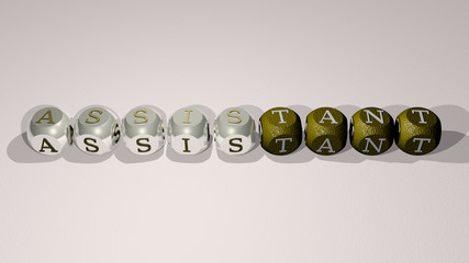 Fototapete - crosswords of assistant arranged by cubic letters on a mirror floor, concept meaning and presentation for illustration and business