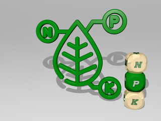 Fototapete - NPK 3D icon beside the vertical text of individual letters, 3D illustration