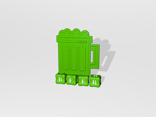 Poster - beer 3D icon on cubic text, 3D illustration for alcohol and background