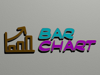 Wall Mural - 3D illustration of BAR CHART graphics and text made by metallic dice letters for the related meanings of the concept and presentations for background and alcohol