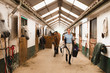 © Raquel Arocena/ADDICTIVE STOCK - Young female equestrian in boots walking along barn with horse and saddle while looking at camera