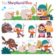 Vector Illustration of Cartoon characters The Shepherd boy. Fairy tale characters set.
