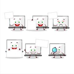 Sticker - Laptop cartoon in character bring information board