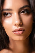 Closeup portrait of a beautiful girl with a natural makeup. Beauty style shot. Clean skin and hair. Close up.