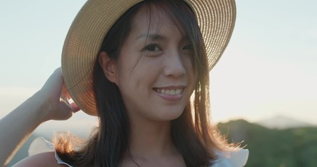 Sticker - Woman wear straw hat and smile to camera