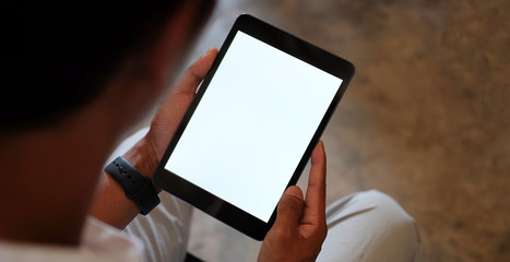 Wall Mural - mock up copy space blank screen concept business working on tablet.