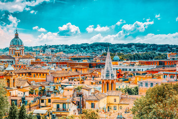 Fototapete - View of the city of Rome from above, from the hill of Terrazza del Pincio. Italy.