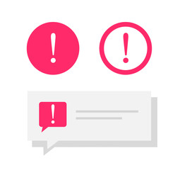 Poster - Warning notice notification icon vector and caution error push message text comment bubble speech flat symbol, beware careful information sign, secure danger attention website element red color